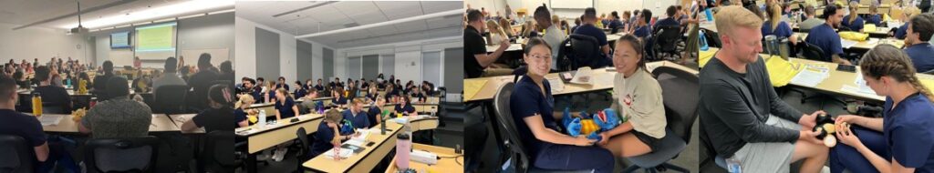 Four photos show the Cavity Free at Three training at the school of Dental Medicine from August 2024. Pictures include students and presenters. 